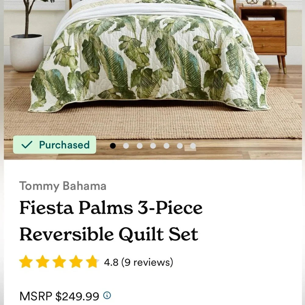 Tommy Bahama Tropical Palm Leaf Quilt Set in Green and White